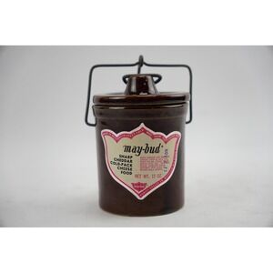 May Bud Sharp Cheddar Cold Pack Cheese Food Crock Vintage Advertising